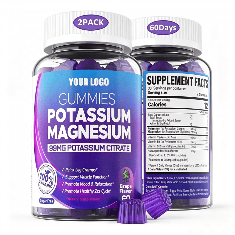 Private Label Potassium & Magnesium Gummies Sugar-Free Health Food Supplement Magnesium Glycinate Malate 2gummies Daily Dose
