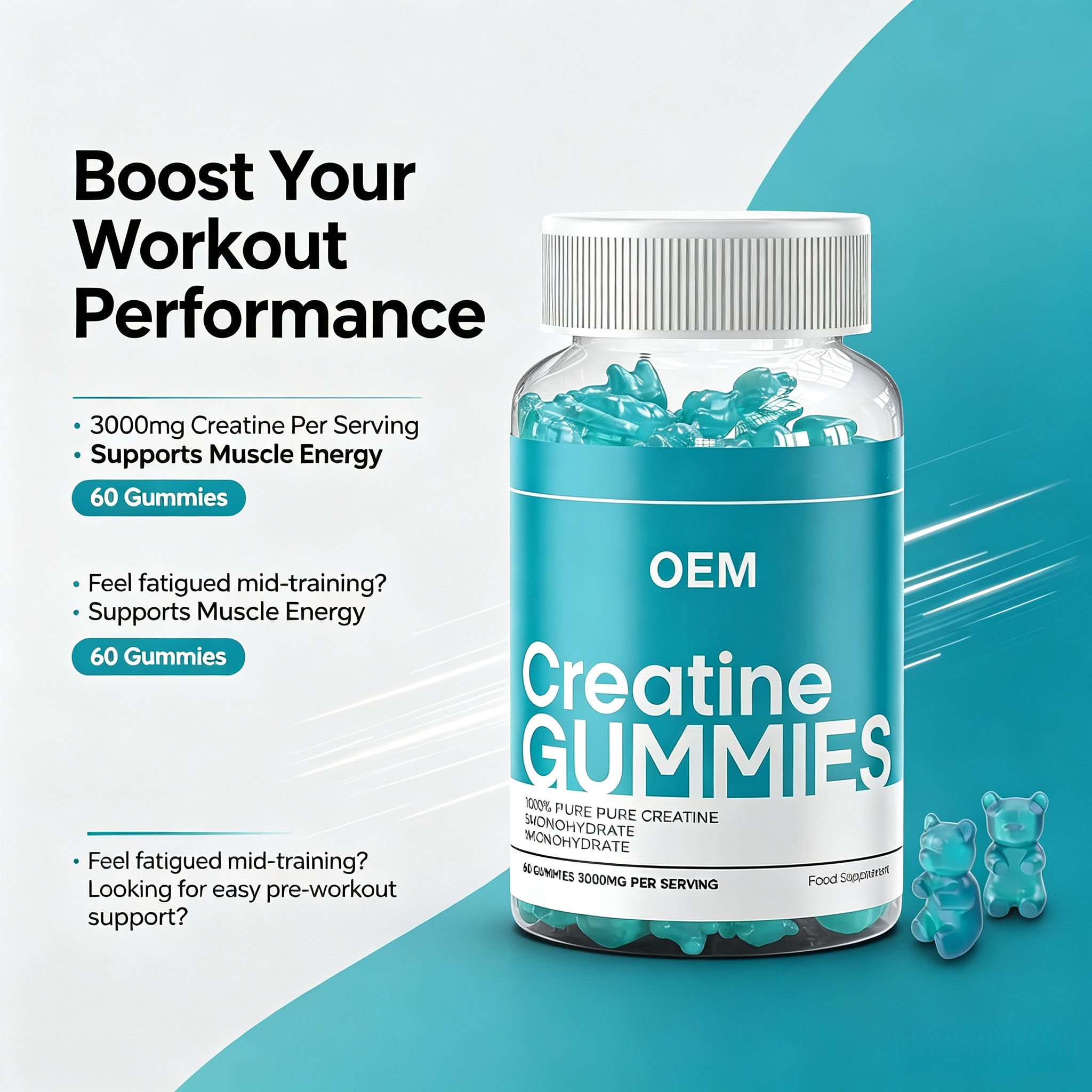 Cheap Sport Pre Workout Muscle Growth Creatine Monohydrate Gummies Increases Muscle Mass Creatine Gummy Supplement