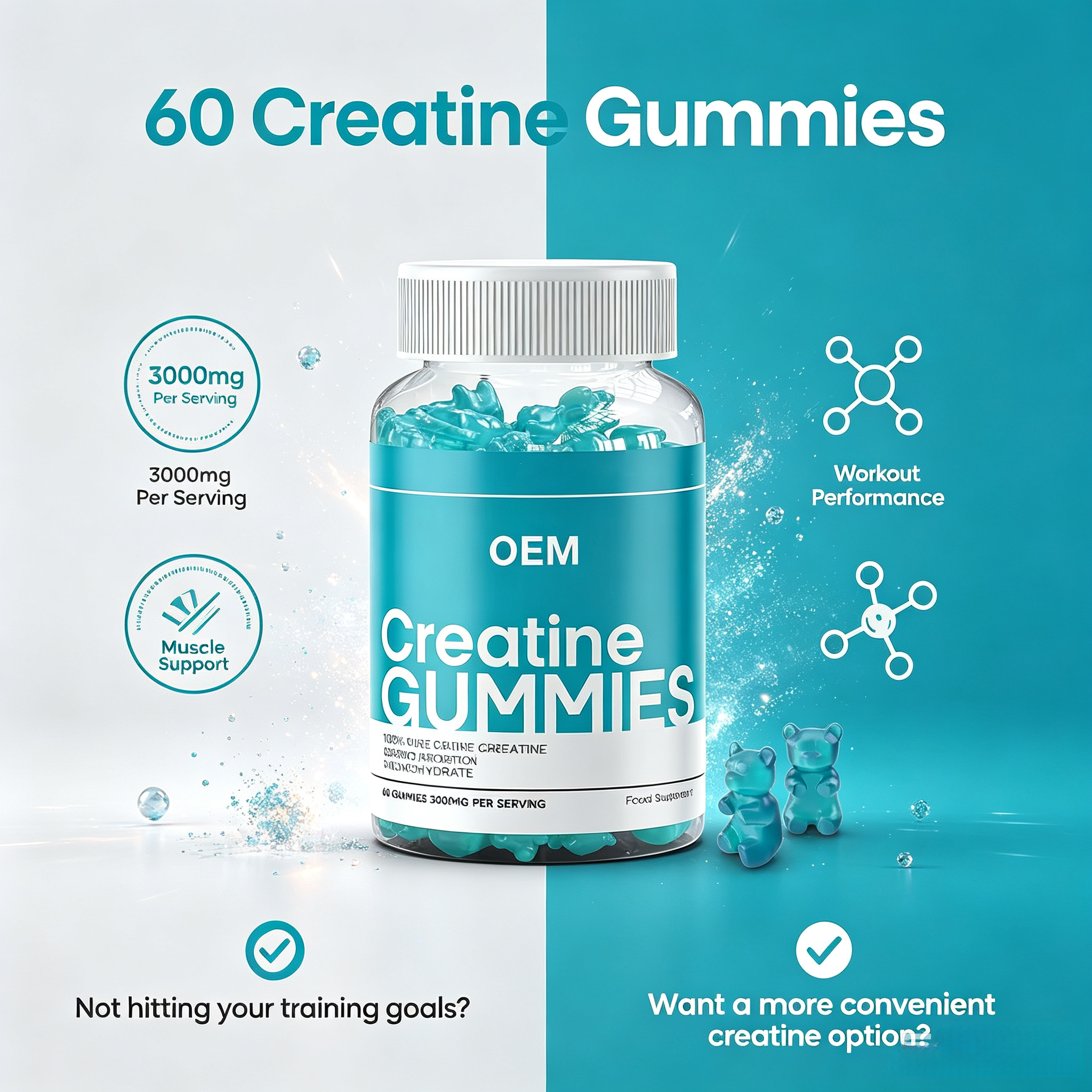 Cheap Sport Pre Workout Muscle Growth Creatine Monohydrate Gummies Increases Muscle Mass Creatine Gummy Supplement