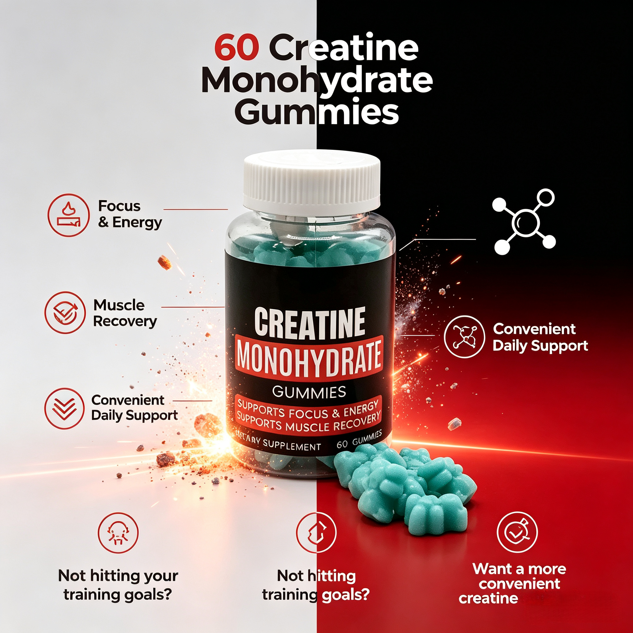 Creatine Monohydrate Gummies Adult Muscle Building Energy Supplement Pre Workout Sports Nutrition Muscle Growth
