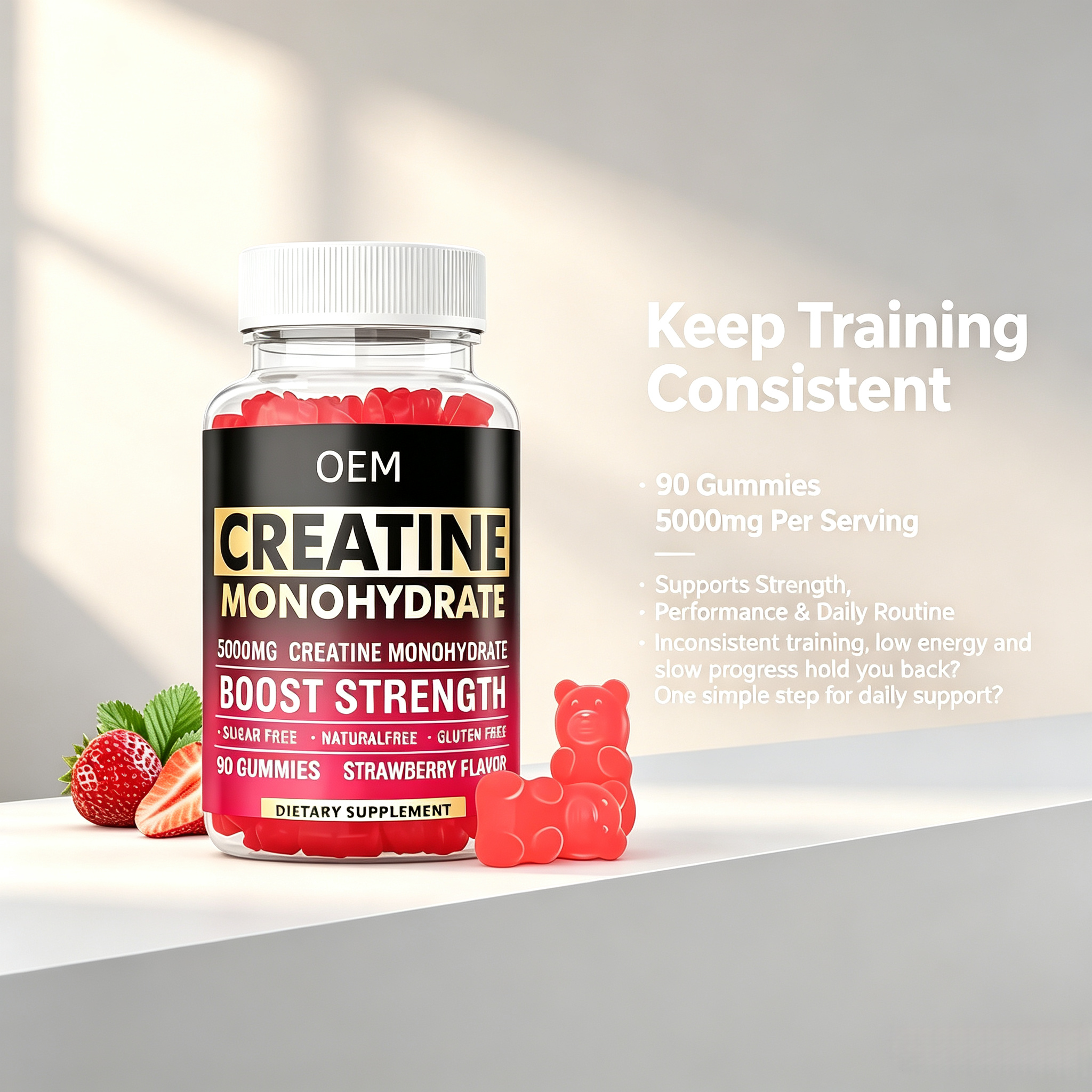 Creatine Monohydrate Gummies 5000mg Boost Strength Muscle Growth & Workout Recovery Pre-Workout Energy Supplement for Men Women