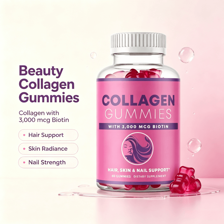 Private Label Collagen Protein Gummies for Adults Pink Nail Face Brightening Skin Nourishing Hair Adult Dosage Form