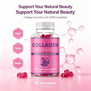 Private Label Collagen Protein Gummies for Adults Pink Nail Face Brightening Skin Nourishing Hair Adult Dosage Form