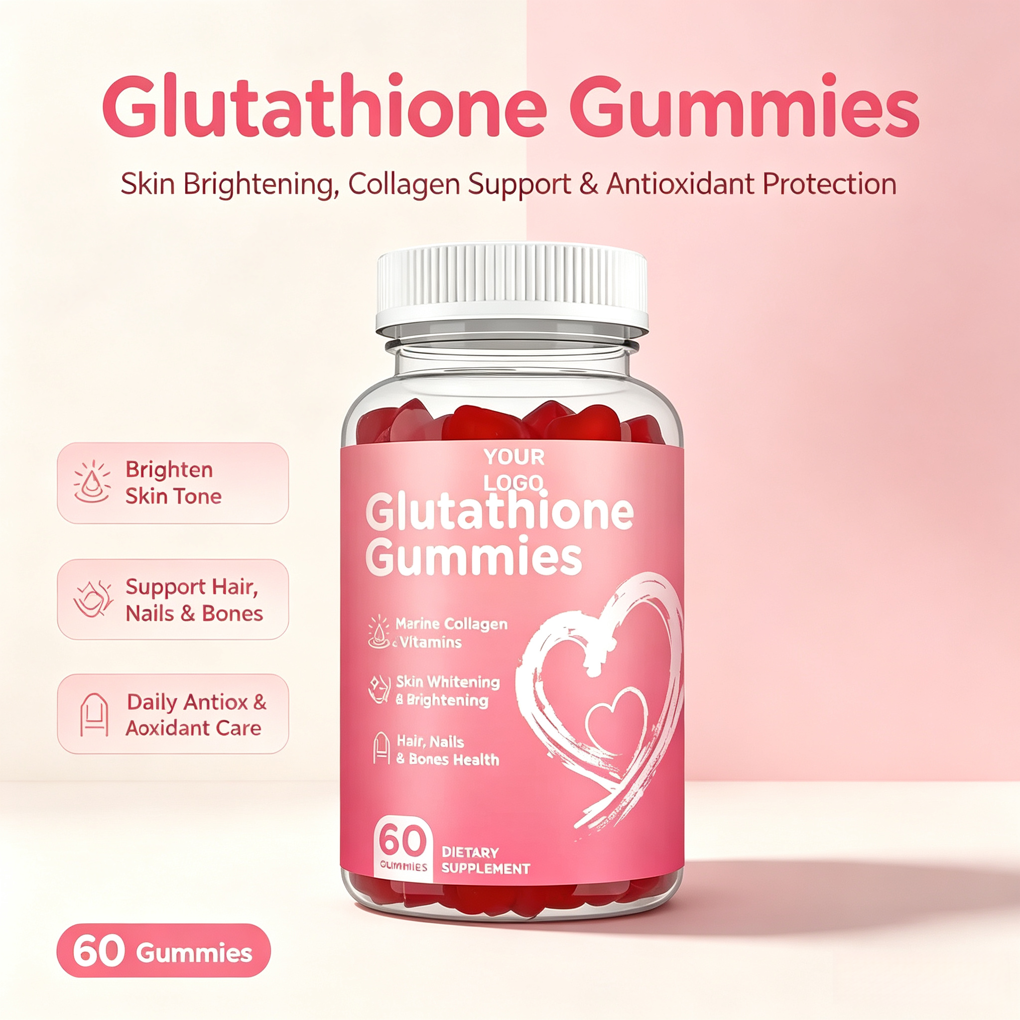 Hot Sale Glutathione Gummies Glutathione Collagen Vitamin C&E Supplements Skin Brightening Collagen Gummy