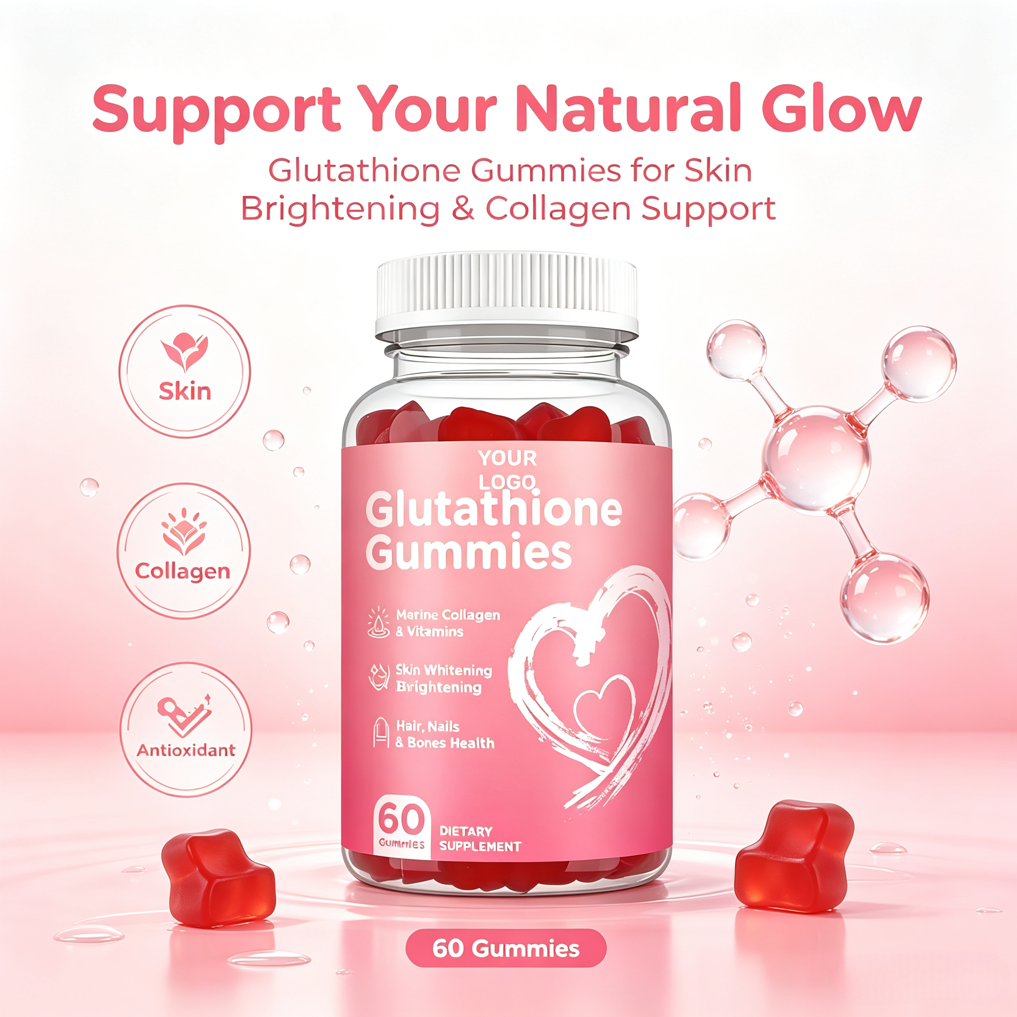 Hot Sale Glutathione Gummies Glutathione Collagen Vitamin C&E Supplements Skin Brightening Collagen Gummy