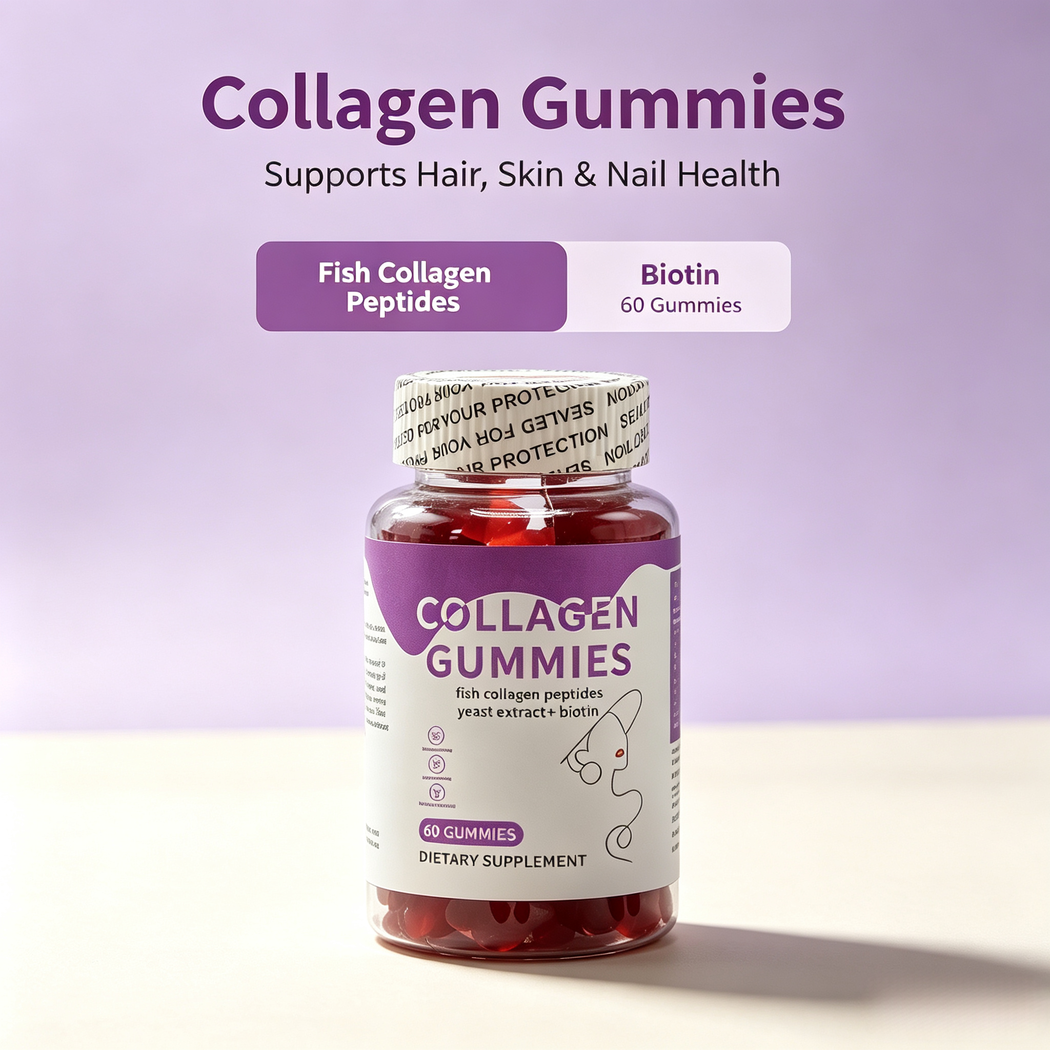 Label Private Hair Skin Vitamins Gummies Pure Biotin Collagen Gummies Apple Cider Vinegar Gummies