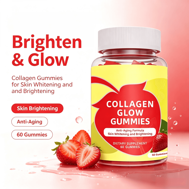 Sugar-Free Collagen Peptides Gummies with Vitamin C & Biotin Natural Strawberry Flavor Beauty Supplement for Women's Wellness