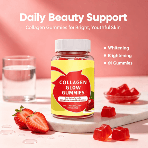 Sugar-Free Collagen Peptides Gummies with Vitamin C & Biotin Natural Strawberry Flavor Beauty Supplement for Women's Wellness