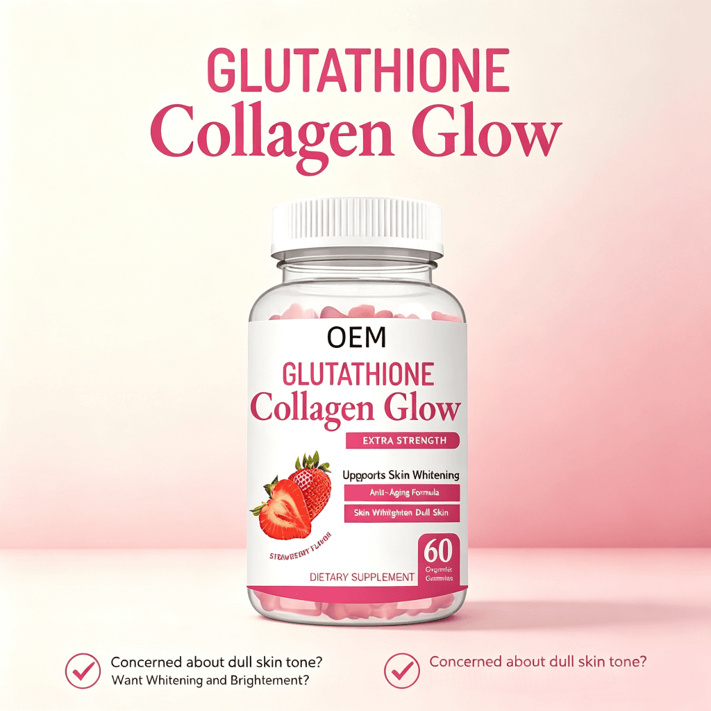 OEM Glutathione Gummies with Collagen and Vitamin C for Radiant Skin Glow Supplement Antioxidant Whitening Gummies