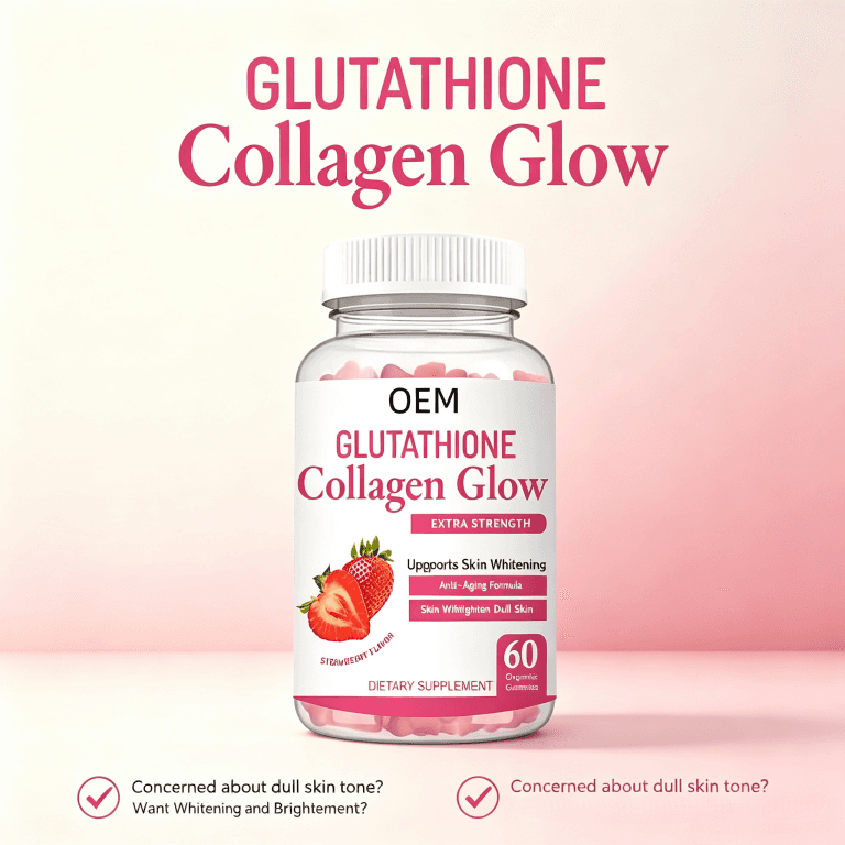 OEM Glutathione Gummies with Collagen and Vitamin C for Radiant Skin Glow Supplement Antioxidant Whitening Gummies