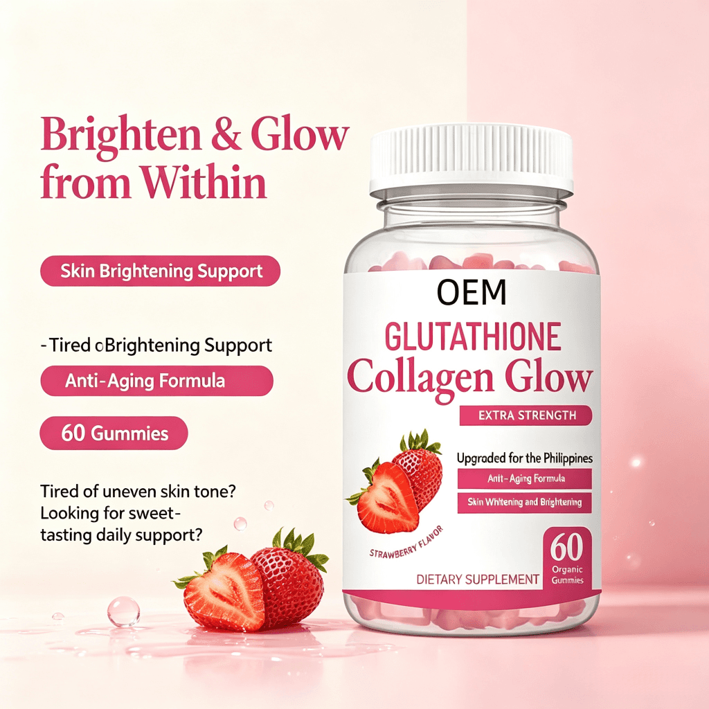 OEM Glutathione Gummies with Collagen and Vitamin C for Radiant Skin Glow Supplement Antioxidant Whitening Gummies
