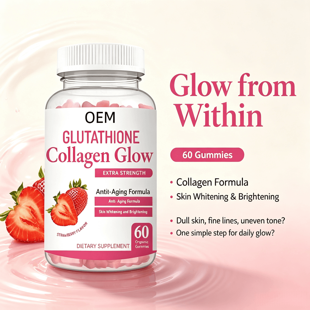 OEM Glutathione Gummies with Collagen and Vitamin C for Radiant Skin Glow Supplement Antioxidant Whitening Gummies