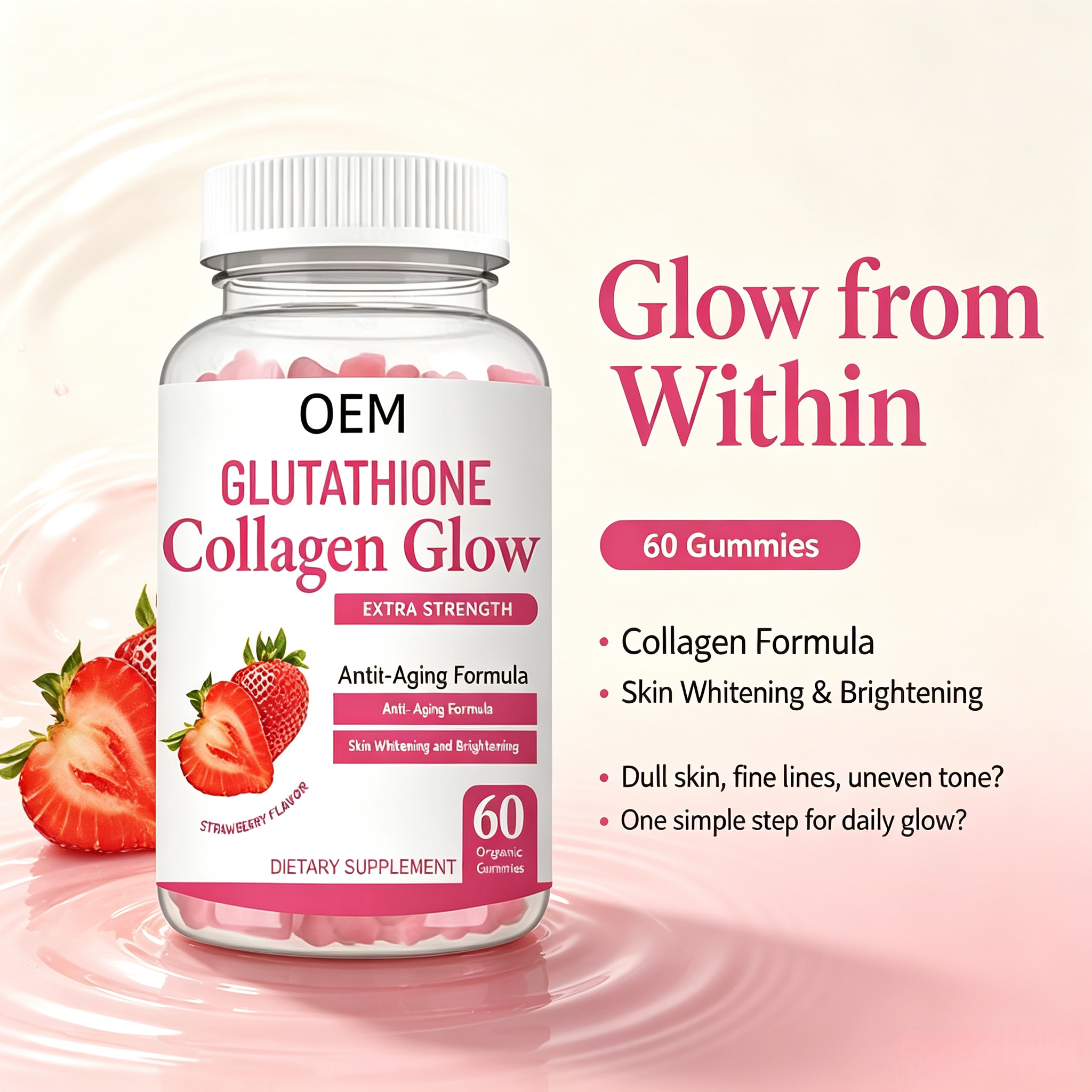 OEM Glutathione Gummies with Collagen and Vitamin C for Radiant Skin Glow Supplement Antioxidant Whitening Gummies