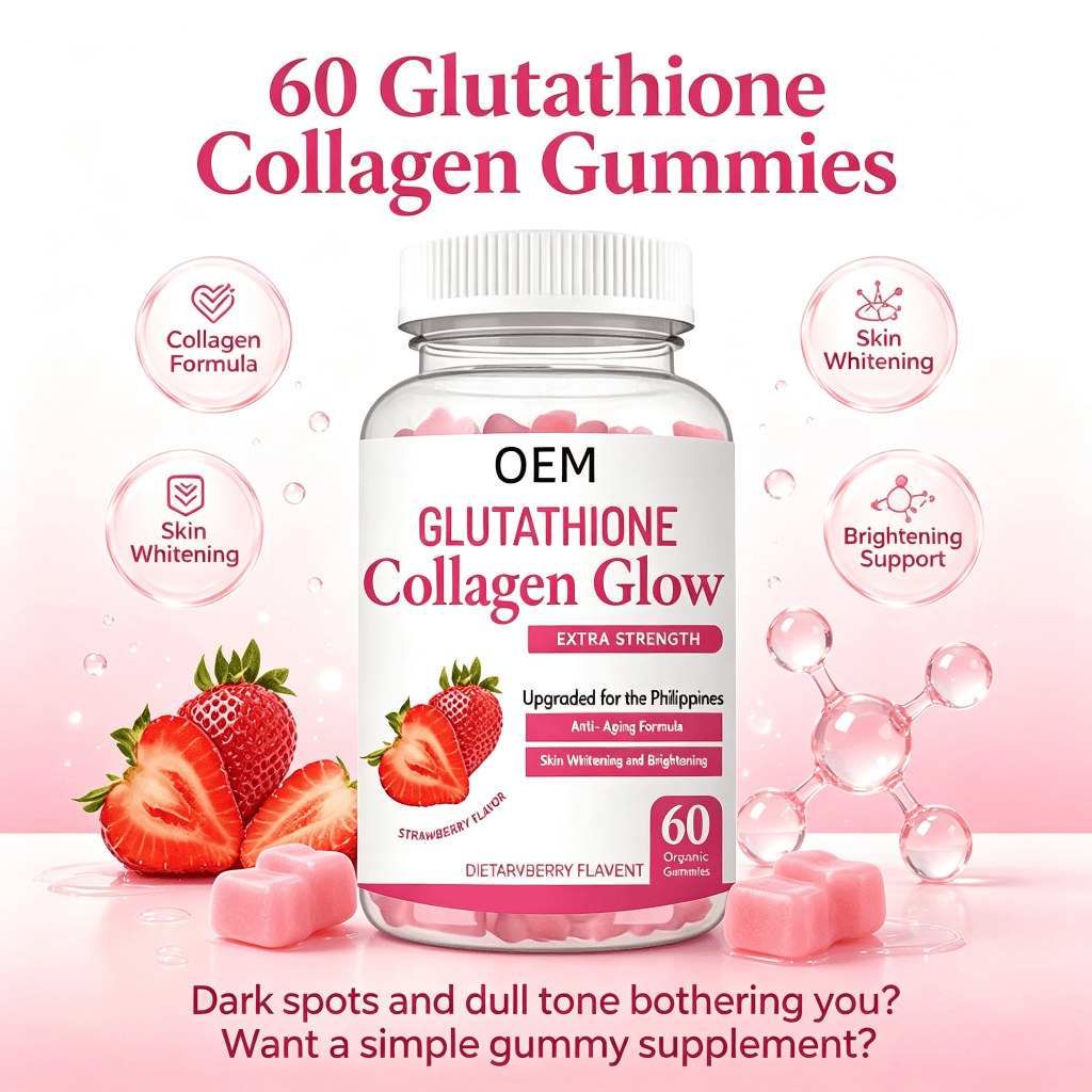 OEM Glutathione Gummies with Collagen and Vitamin C for Radiant Skin Glow Supplement Antioxidant Whitening Gummies