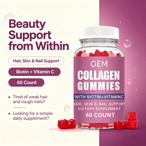 OEM Collagen Peptide Gummies Anti-Aging Formula with Hyaluronic Acid Skin Whitening Gummies