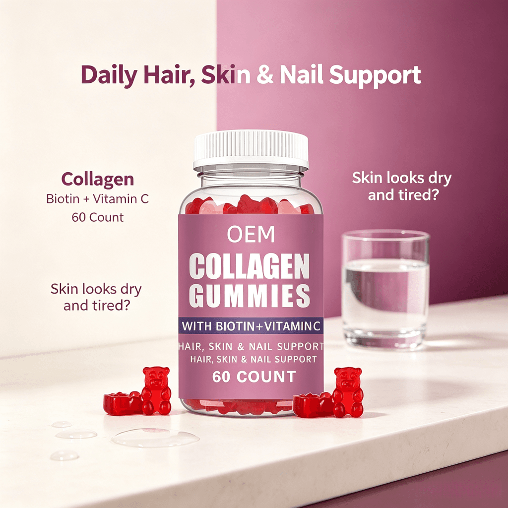 OEM Collagen Peptide Gummies Anti-Aging Formula with Hyaluronic Acid Skin Whitening Gummies