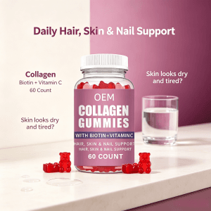 OEM Collagen Peptide Gummies Anti-Aging Formula with Hyaluronic Acid Skin Whitening Gummies