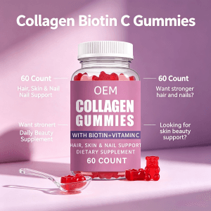 OEM Collagen Peptide Gummies Anti-Aging Formula with Hyaluronic Acid Skin Whitening Gummies