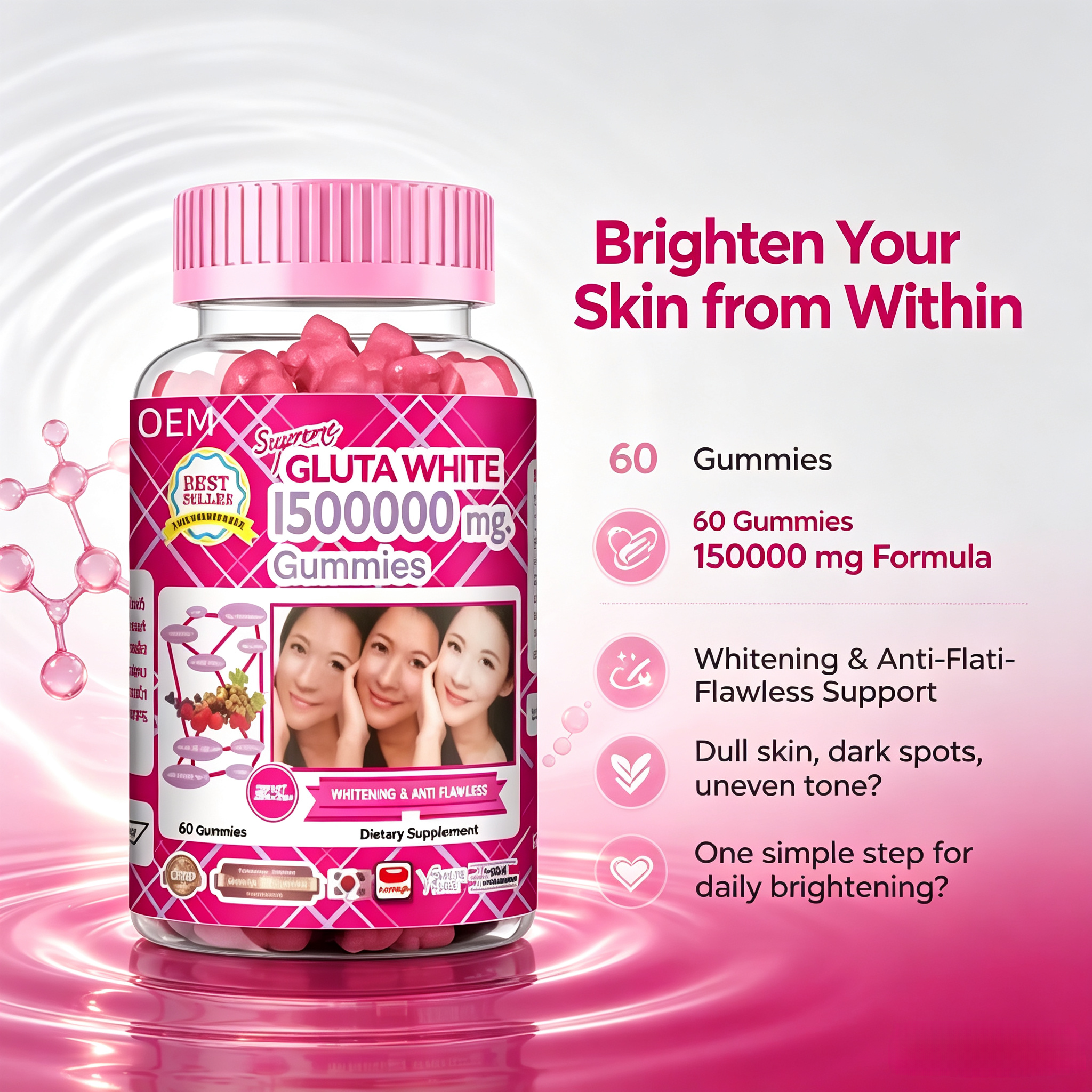 High Absorption Glutathione Gummies Detox Support Clear Complexion & Overall Wellness for Women & Men Antioxidant Gummies