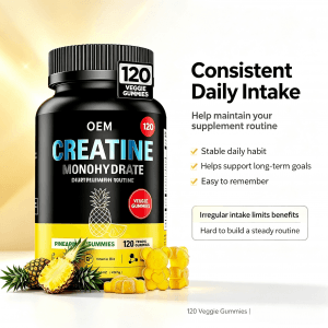 OEM Creatine Monohydrate Gummies with Vitamin B12 Pineapple Flavor 120 Veggie Gummies Net Wt 85g Dietary Supplement