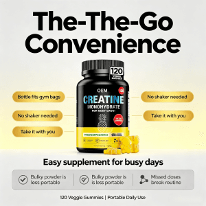 OEM Creatine Monohydrate Gummies with Vitamin B12 Pineapple Flavor 120 Veggie Gummies Net Wt 85g Dietary Supplement