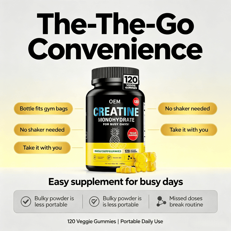 OEM Creatine Monohydrate Gummies with Vitamin B12 Pineapple Flavor 120 Veggie Gummies Net Wt 85g Dietary Supplement