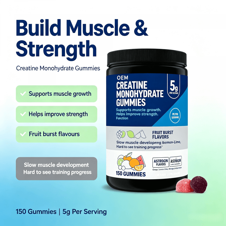 OEM Creatine Monohydrate Gummies 5g Fruit Burst Flavors 150 Count Dietary Supplement