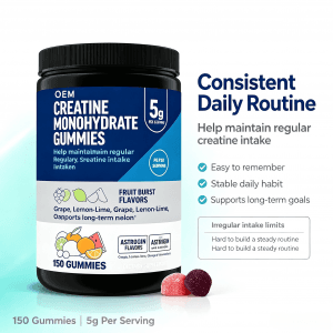 OEM Creatine Monohydrate Gummies 5g Fruit Burst Flavors 150 Count Dietary Supplement