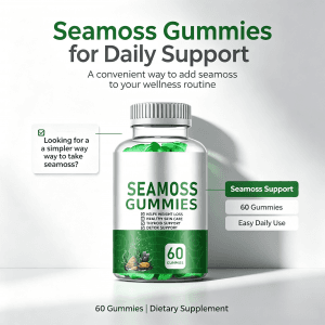 Organic Irish Sea Moss Gummies with Bladderwrack & Burdock Root for Immune Support Wildcrafted Sea Moss Metabolism Gummies