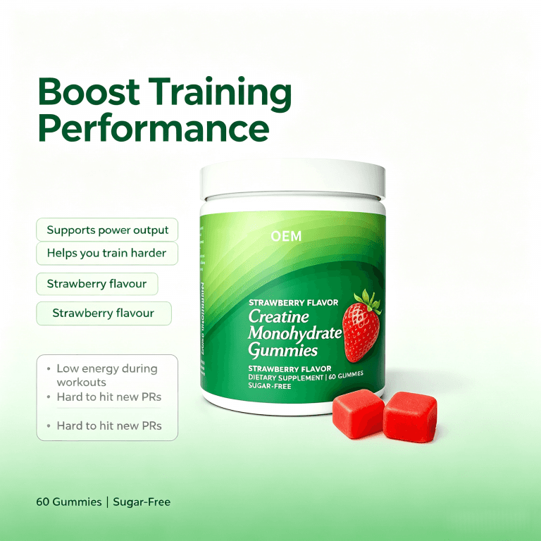 OEM Creatine Monohydrate Gummies Strawberry Flavor Sugar Free 60 Count Dietary Supplement