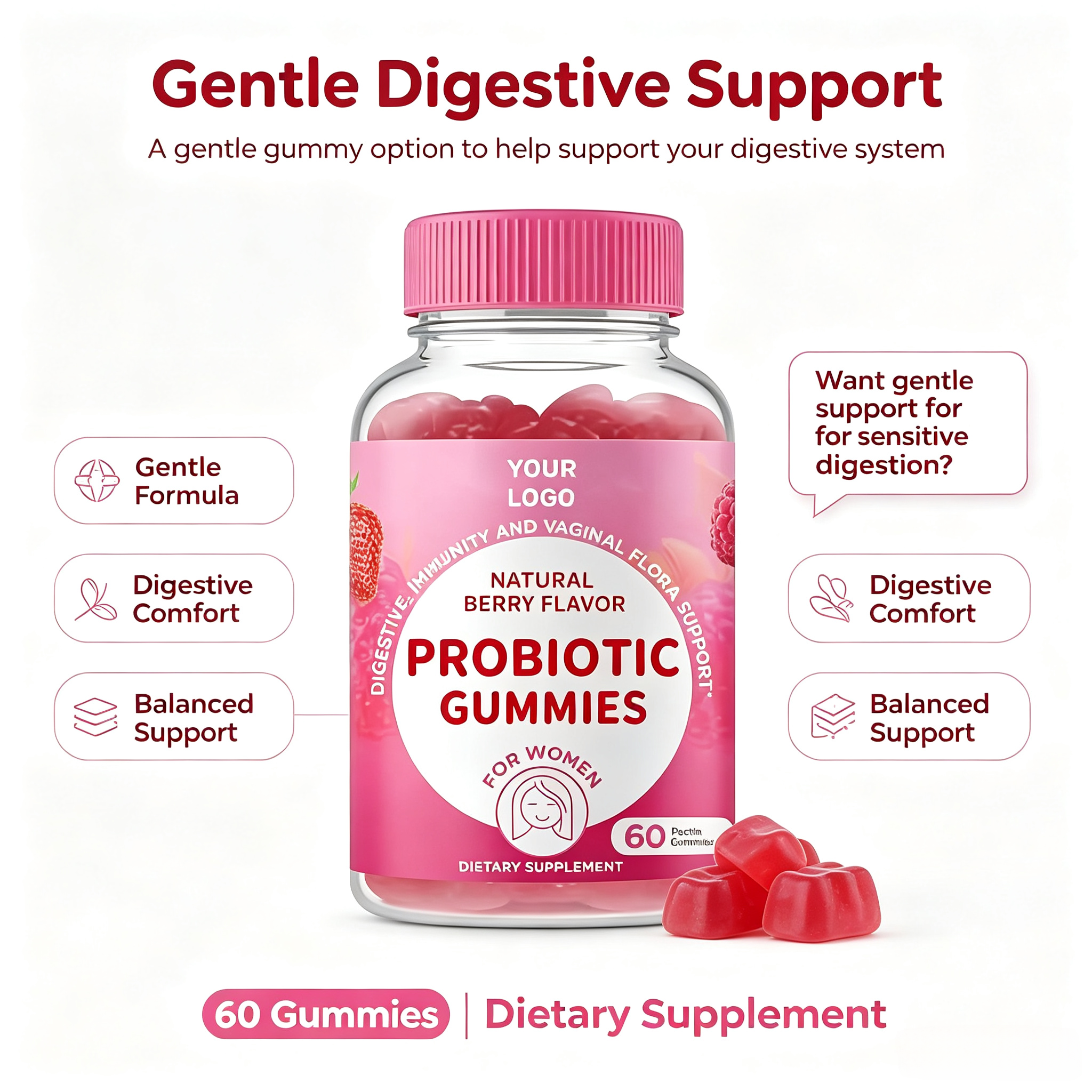 Hot Selling Oem Women Probiotic Gummies With Cranberry Extract Immune and Vaginal Health Support