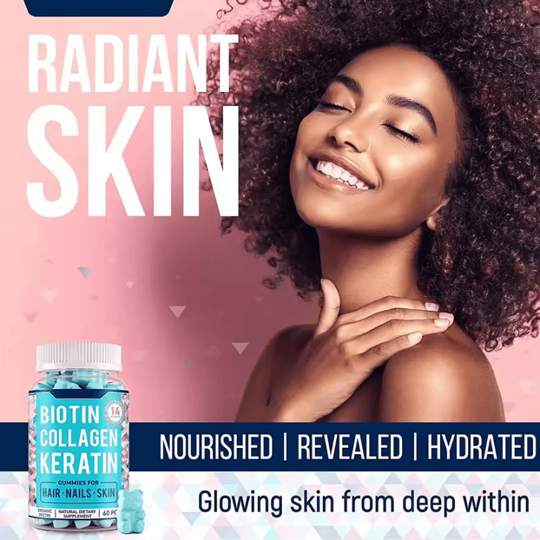 Customized Beauty Supplement Vegan Hair Skin Nails Biotin Collagen Gummy Whitening Skin Vitamin Bear Biotin Collagen Gummies