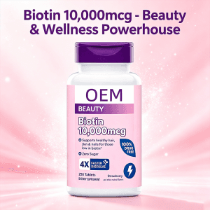 High Potency Biotin Vitamin B7 Tablets for Thicker Hair and Nail Strength