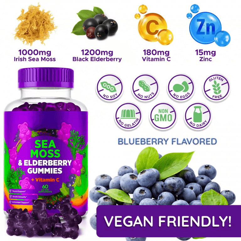 Private Label Organic Irish Bulk Bladderwrack Oem Burdock Root Elderberry Vegan Seamoss Sea Moss Gummies