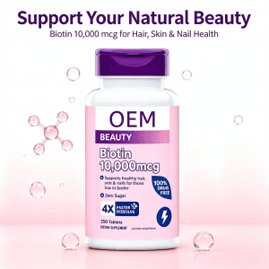 High Potency Biotin Vitamin B7 Tablets for Thicker Hair and Nail Strength