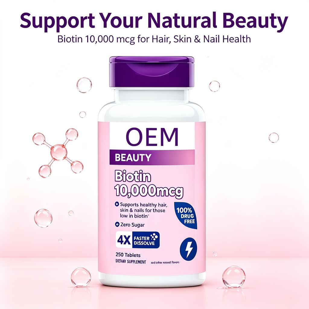 High Potency Biotin Vitamin B7 Tablets for Thicker Hair and Nail Strength