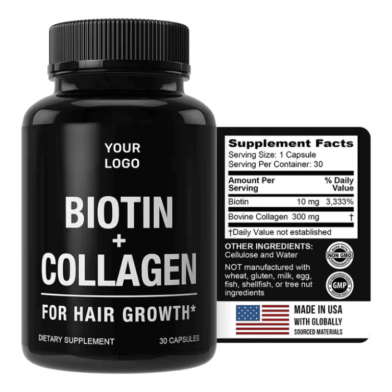 Custom Adult Biotin Collagen Vitamins Capsules 64000mg Biotin & Keratin Hyaluronic Acid Marine Collagen Supplement