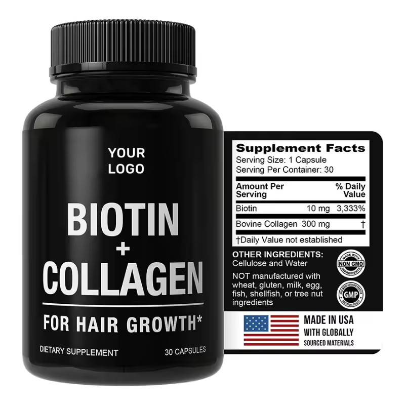 Custom Adult Biotin Collagen Vitamins Capsules 64000mg Biotin & Keratin Hyaluronic Acid Marine Collagen Supplement