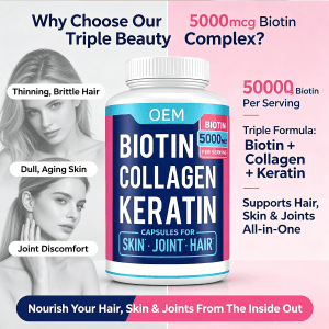 High Potency Biotin Capsules 5000mcg for Fast Hair Growth & Strong Nails Beauty Supplement Collagen Keratin Capsules