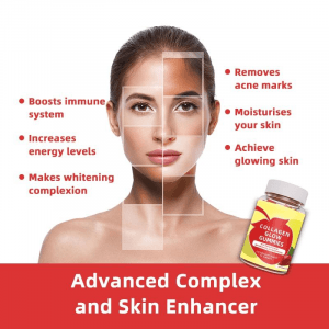 Sugar-Free Collagen Peptides Gummies with Vitamin C & Biotin Natural Strawberry Flavor Beauty Supplement for Women's Wellness