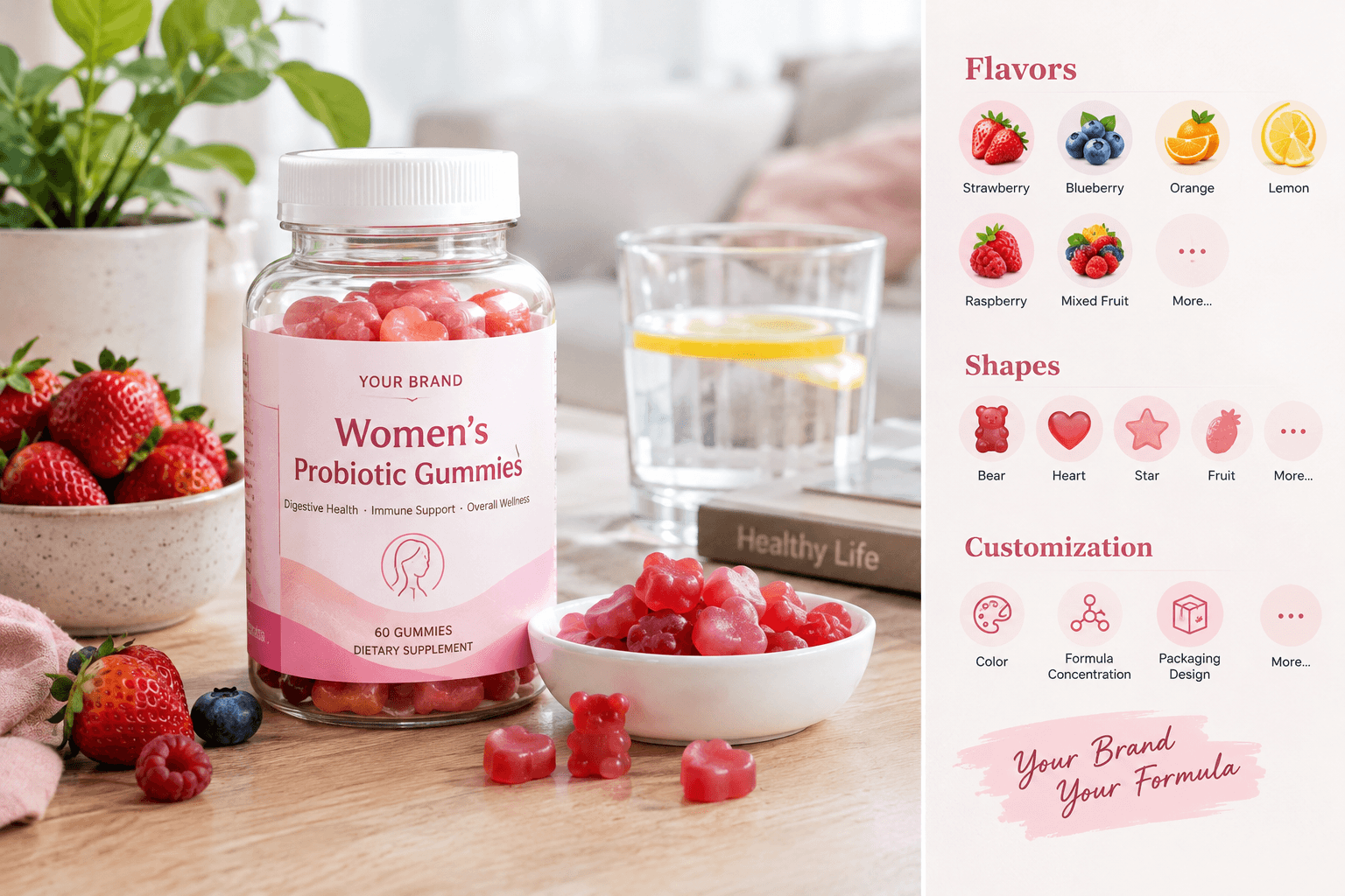 Women’s Probiotic Gummies: Flavors, Shapes & Customization for Your Brand