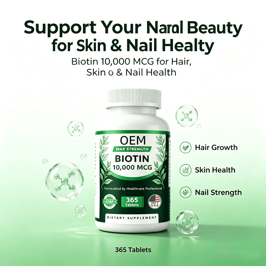 Factory Sales Biotin Tablets for Hair Growth Strong Nails and Healthy Skin Support 10000mg Biotin Supplement