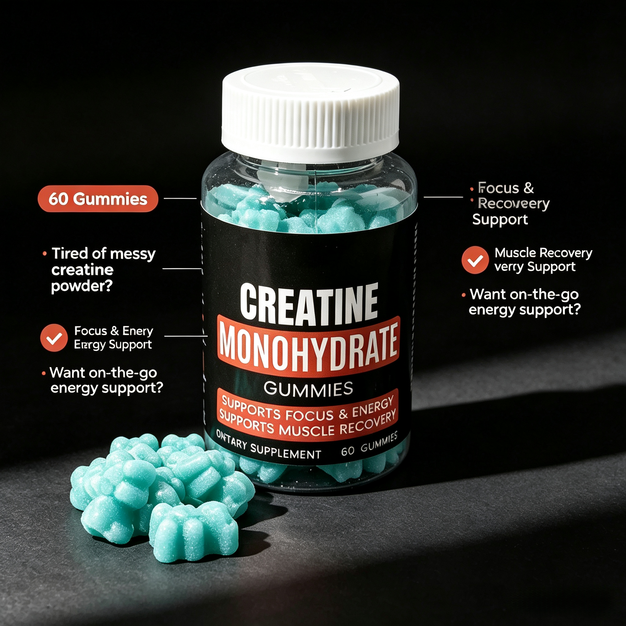 Creatine Monohydrate Gummies Adult Muscle Building Energy Supplement Pre Workout Sports Nutrition Muscle Growth