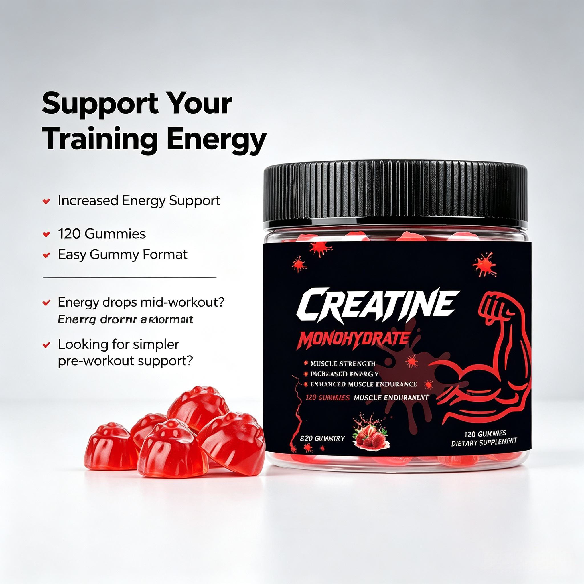 Creatine Monohydrate Gummies Support Muscle Recovery Pre-Workout Gummies Energy Supplement for Men & Women