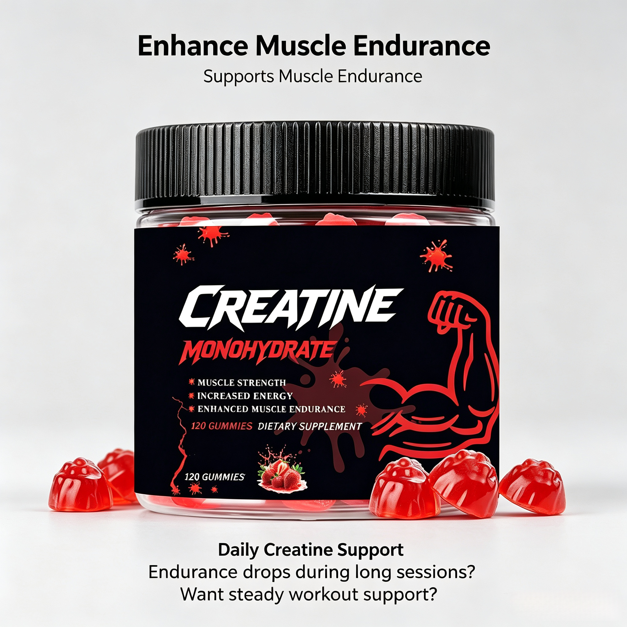 Creatine Monohydrate Gummies Support Muscle Recovery Pre-Workout Gummies Energy Supplement for Men & Women