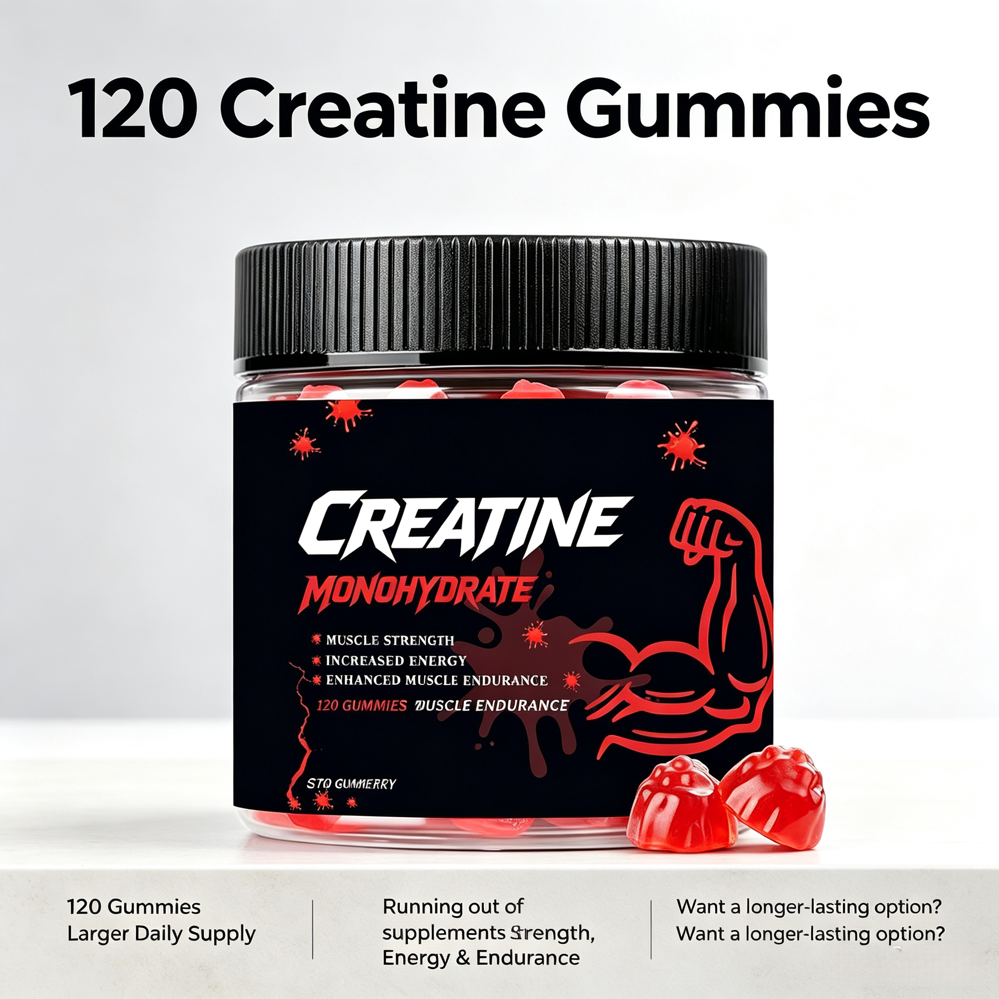 Creatine Monohydrate Gummies Support Muscle Recovery Pre-Workout Gummies Energy Supplement for Men & Women