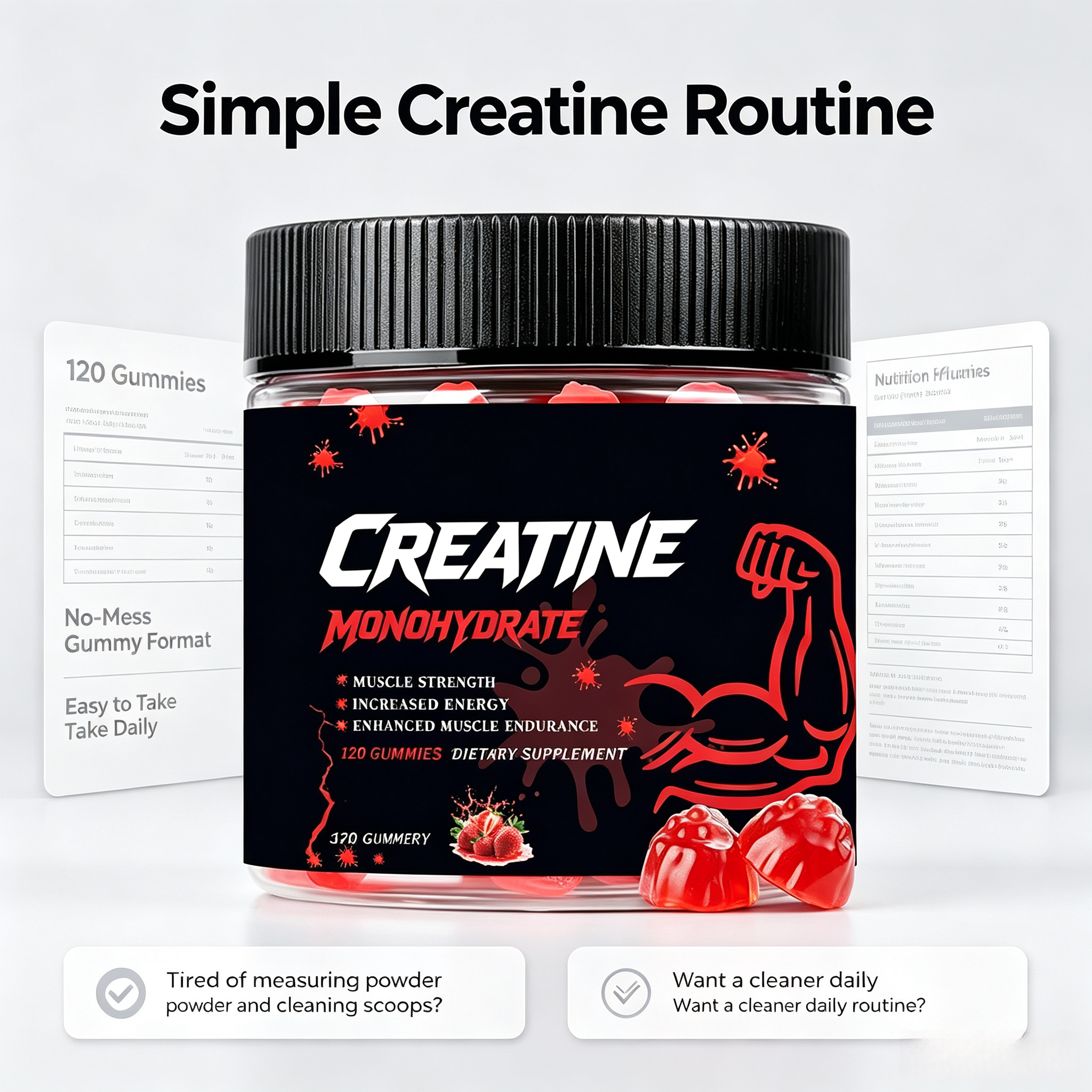 Creatine Monohydrate Gummies Support Muscle Recovery Pre-Workout Gummies Energy Supplement for Men & Women