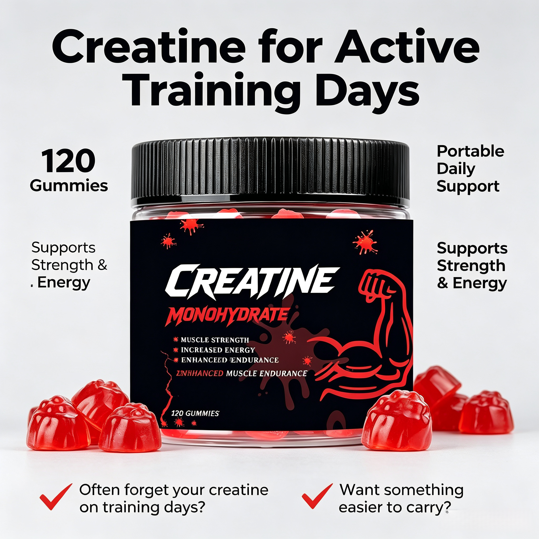Creatine Monohydrate Gummies Support Muscle Recovery Pre-Workout Gummies Energy Supplement for Men & Women