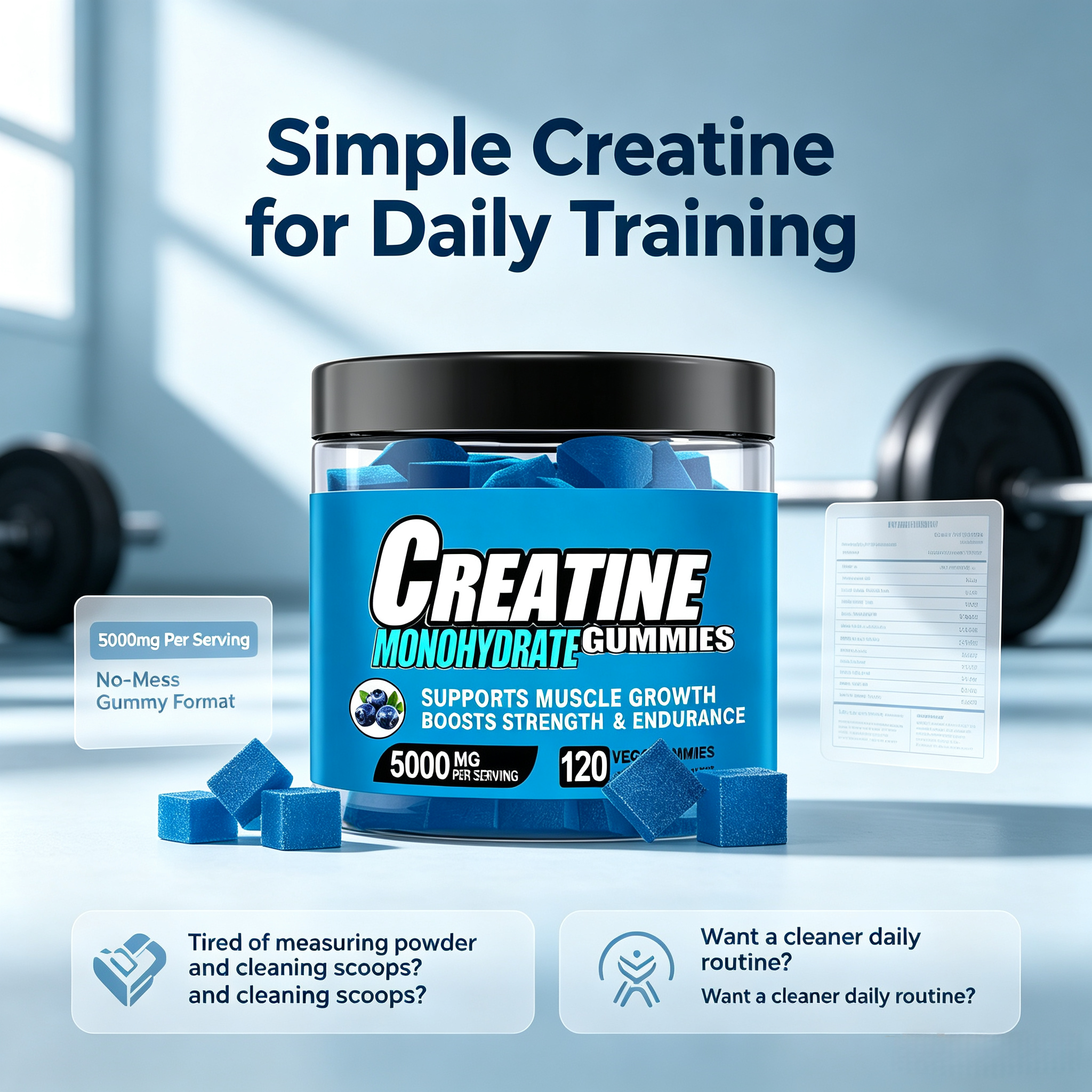 OEM ODM Creatine Gummies 5g Per Serving for Athletic Endurance & Recovery Creatine Monohydrate Gummies for Muscle Growth