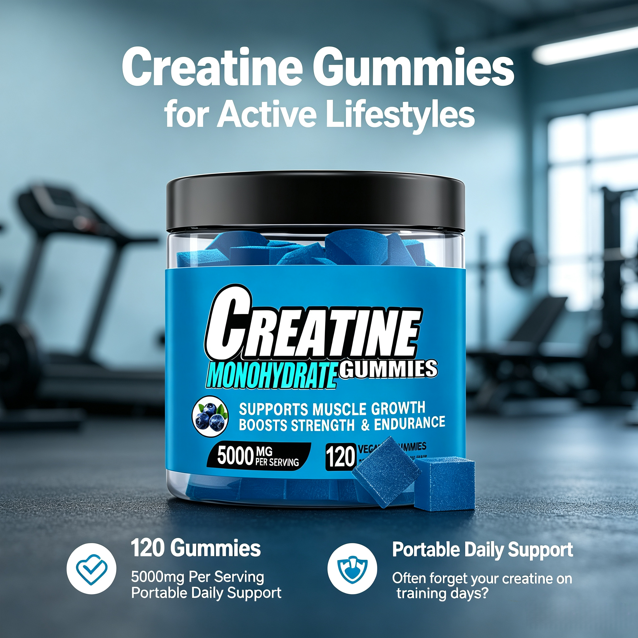 OEM ODM Creatine Gummies 5g Per Serving for Athletic Endurance & Recovery Creatine Monohydrate Gummies for Muscle Growth